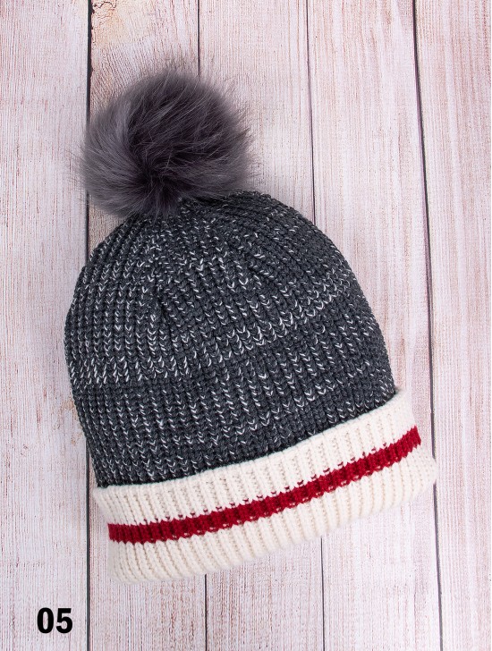 Knitted Camp Hat W/ Removable Pom Pom Knitted Camp Hat W/ Removable Pom Pom